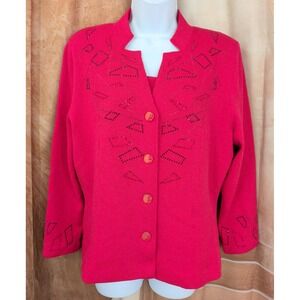Vintage Toula Wool Blend Embellished Knit Red Cardigan And Tank